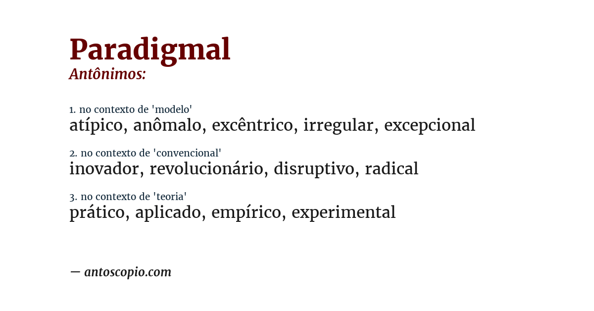Antônimo de paradigmal