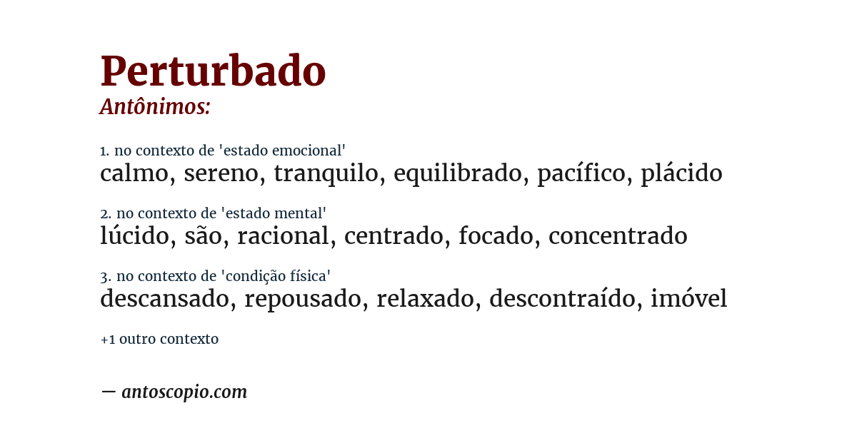 Antônimo de perturbado