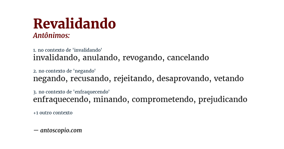 Antônimo de revalidando
