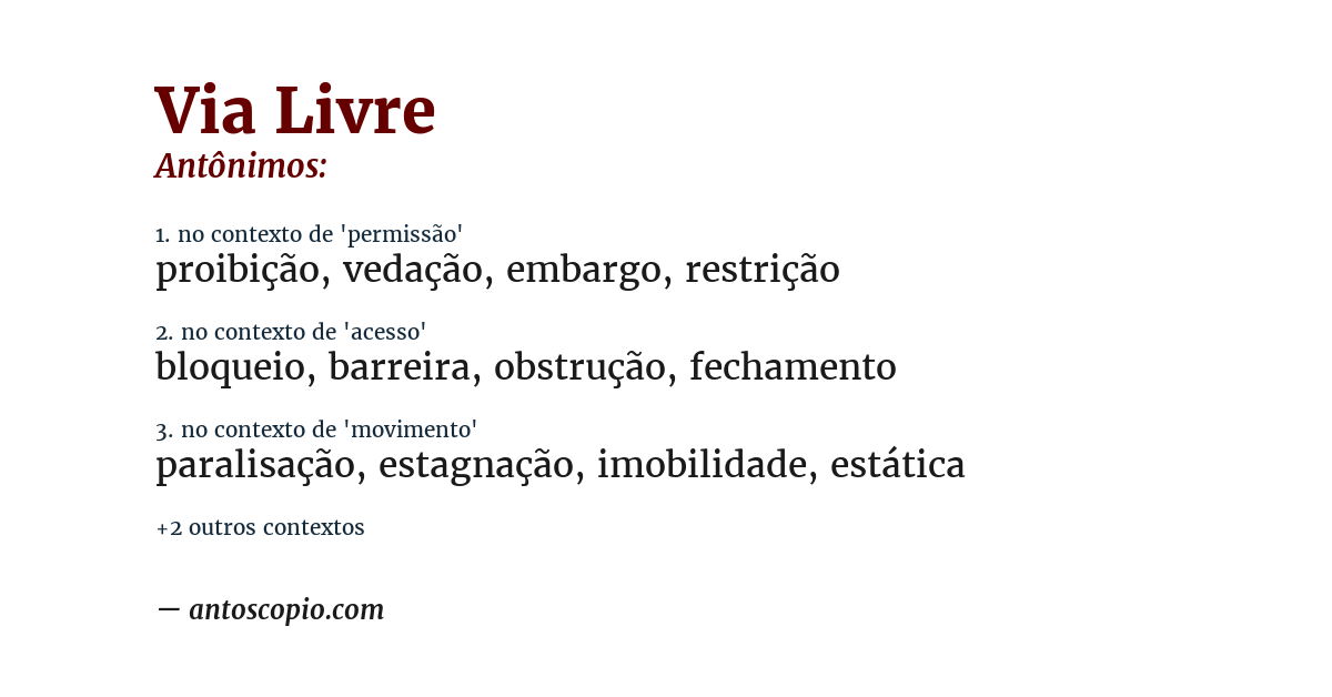 Antônimo de via livre