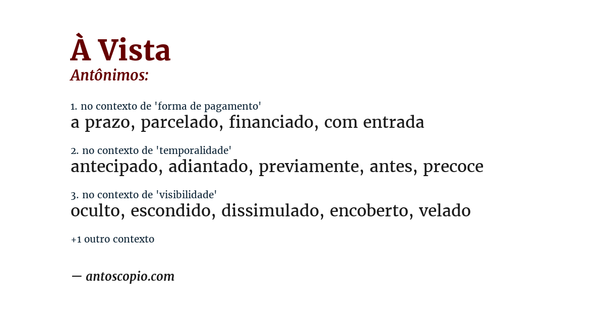 Antônimo de à vista