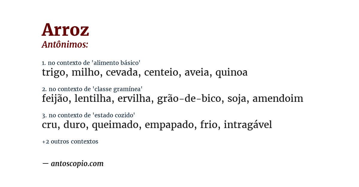 Antônimo de arroz