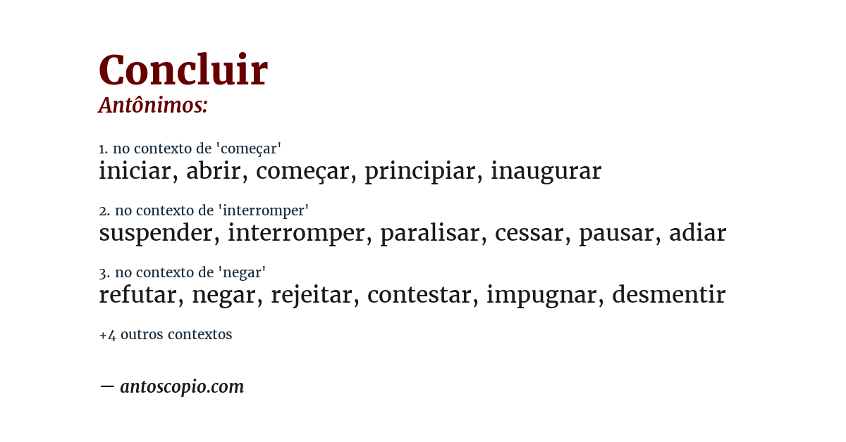 Antônimo de concluir