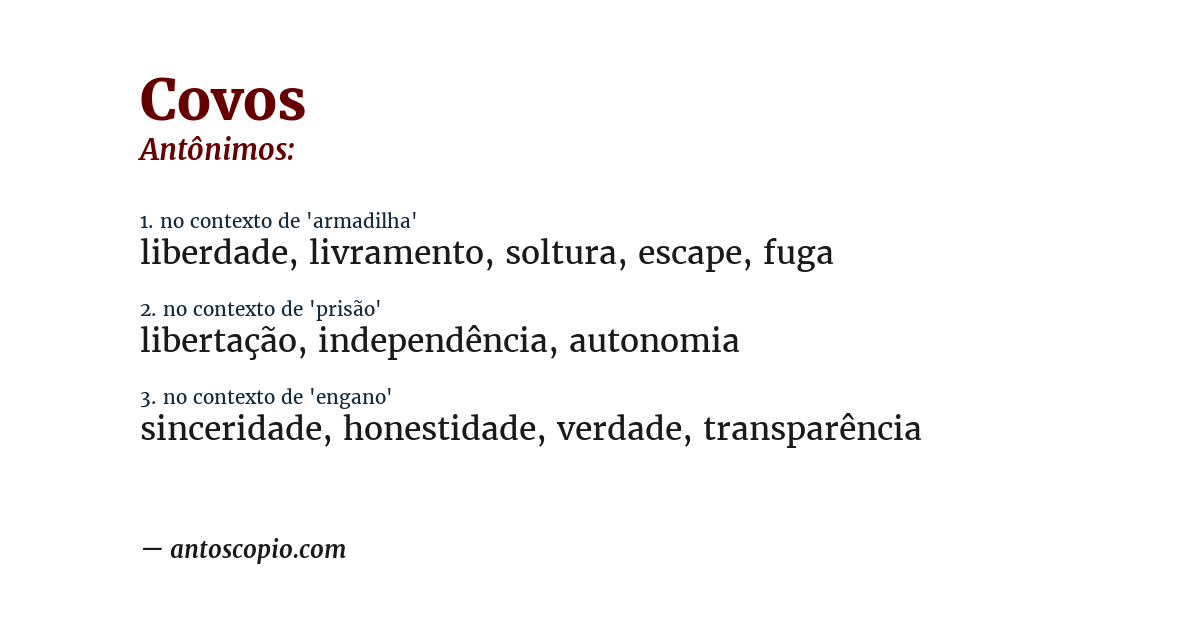 Antônimo de covos