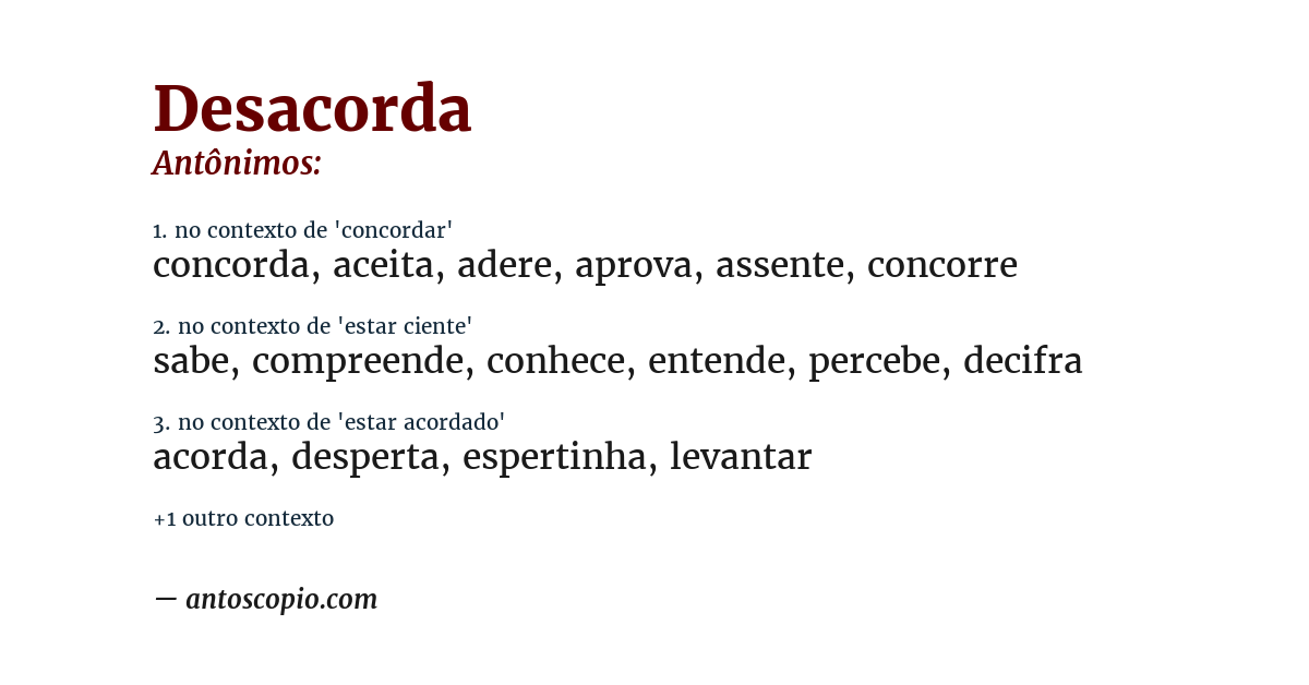 Antônimo de desacorda