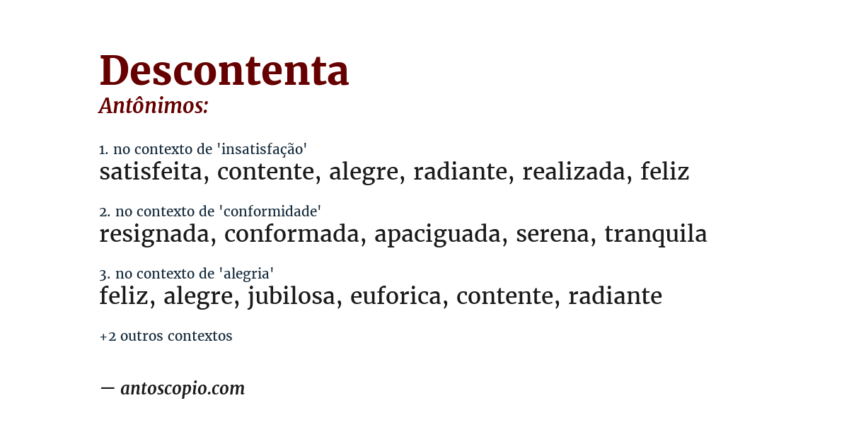 Antônimo de descontenta
