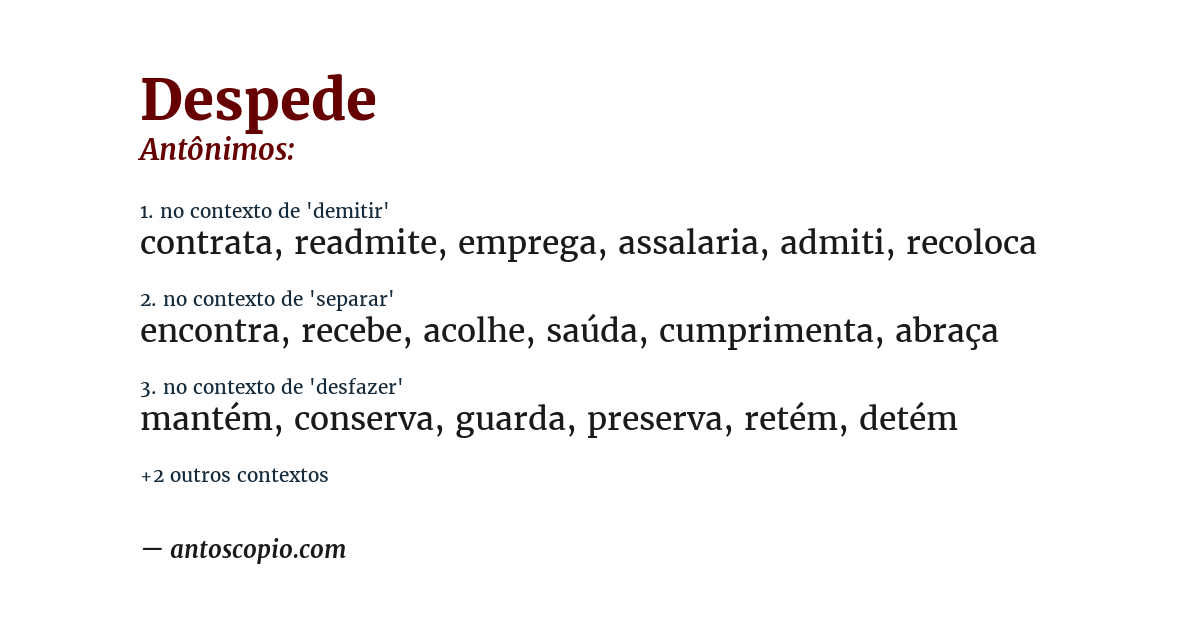 Antônimo de despede