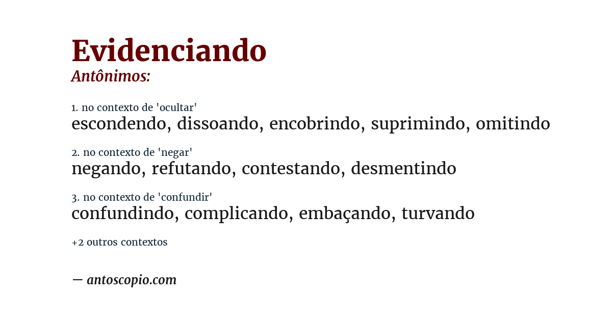 Antônimo de evidenciando