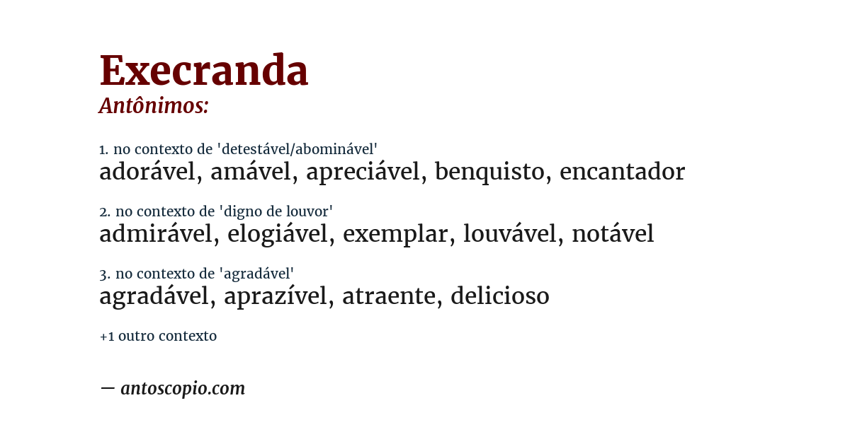 Antônimo de execranda