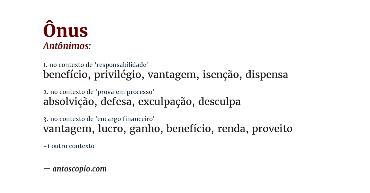 Antônimo de ônus