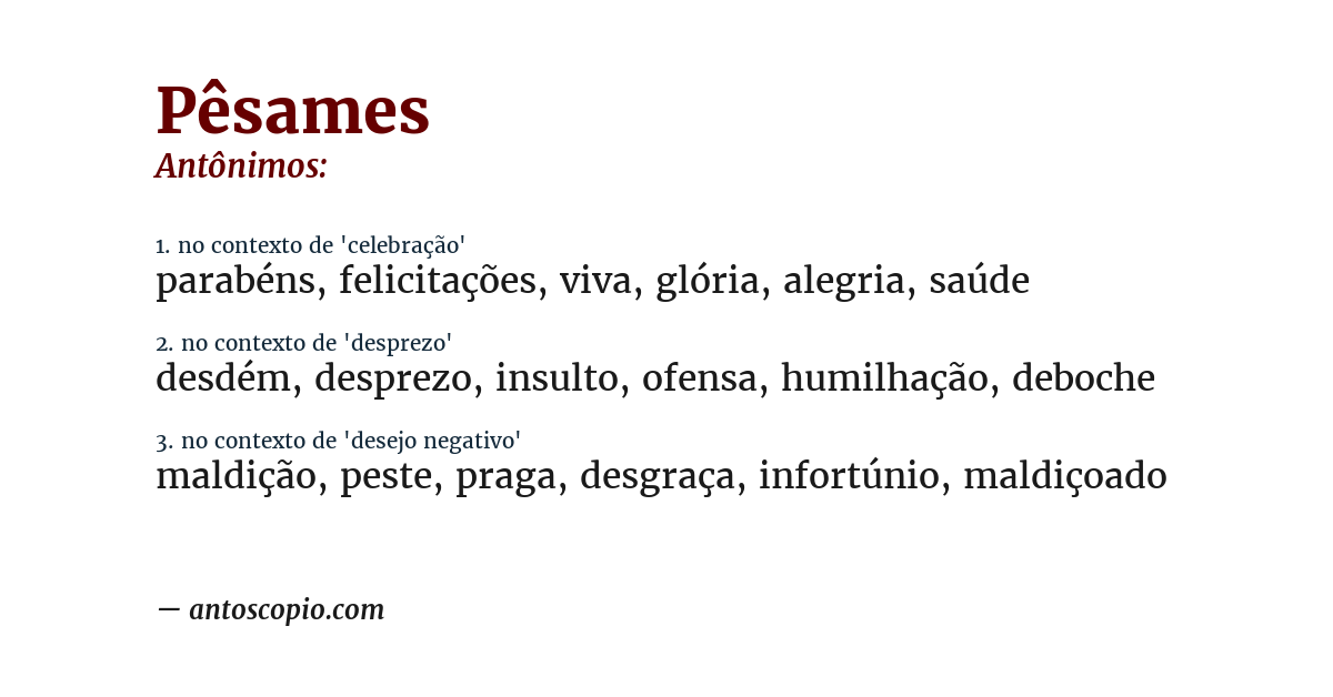 Antônimo de pêsames