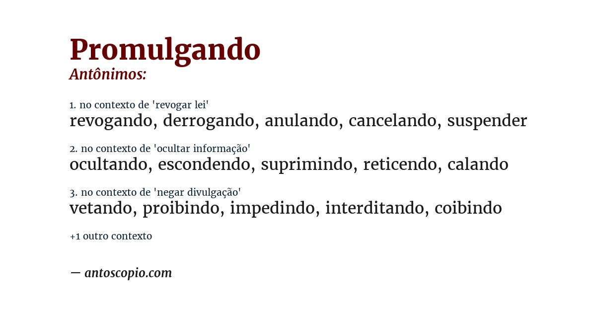 Antônimo de promulgando