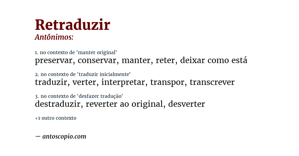 Antônimo de retraduzir