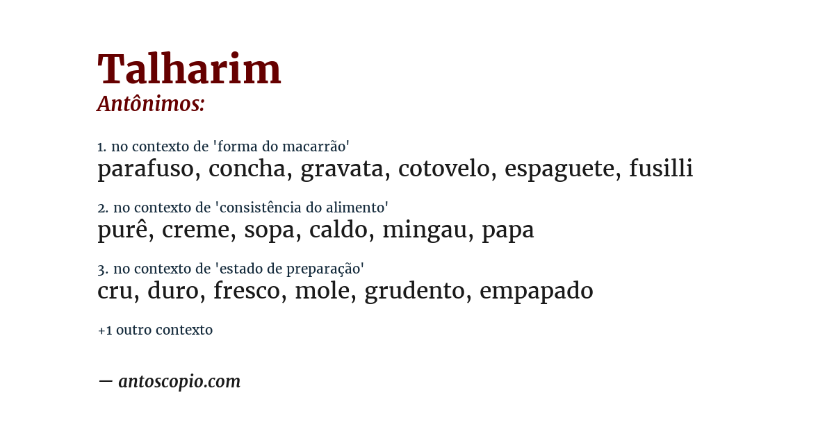 Antônimo de talharim