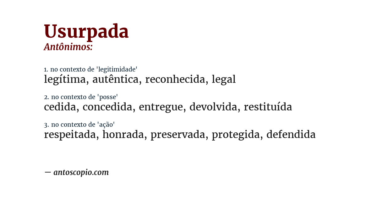 Antônimo de usurpada
