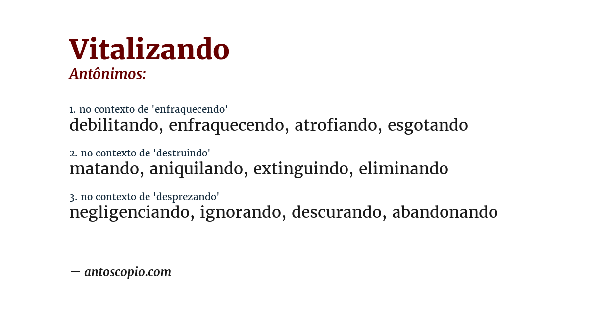 Antônimo de vitalizando