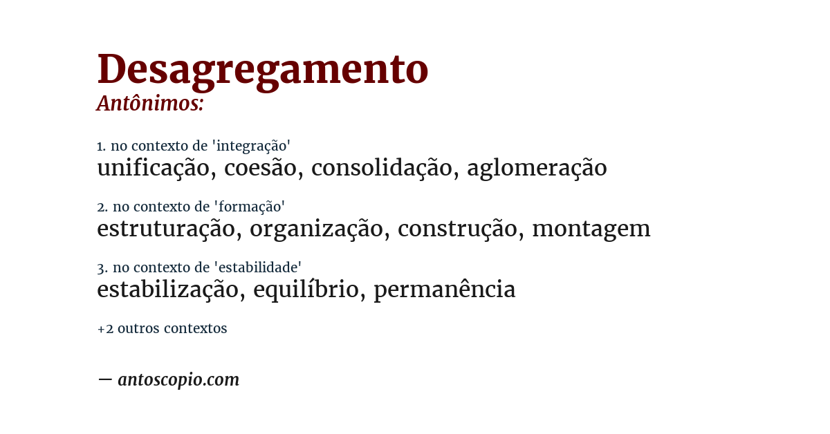 Antônimo de desagregamento