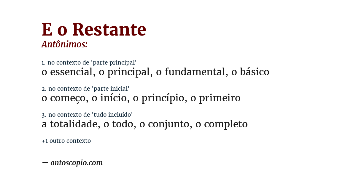 Antônimo de e o restante