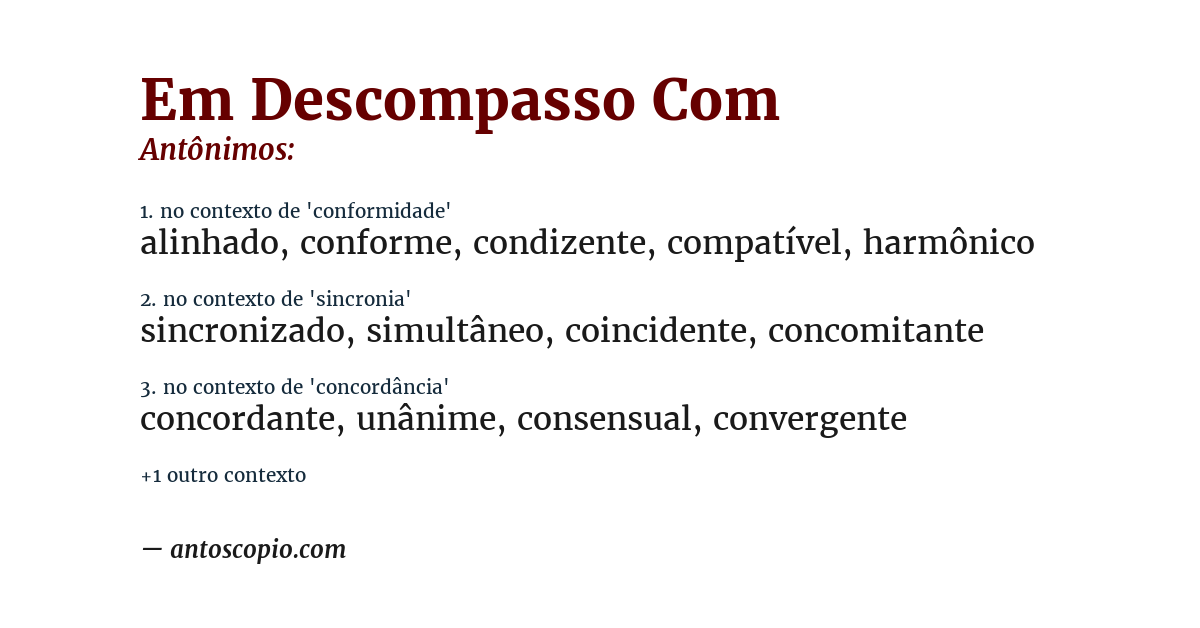 Antônimo de em descompasso com
