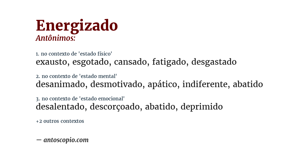 Antônimo de energizado