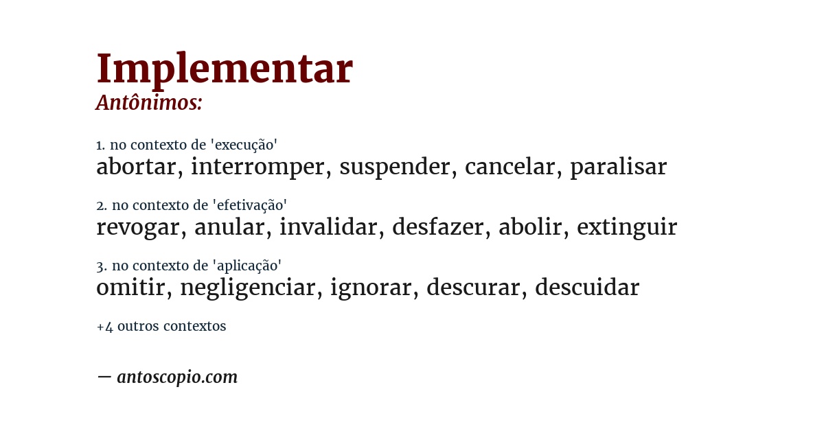 Antônimo de implementar