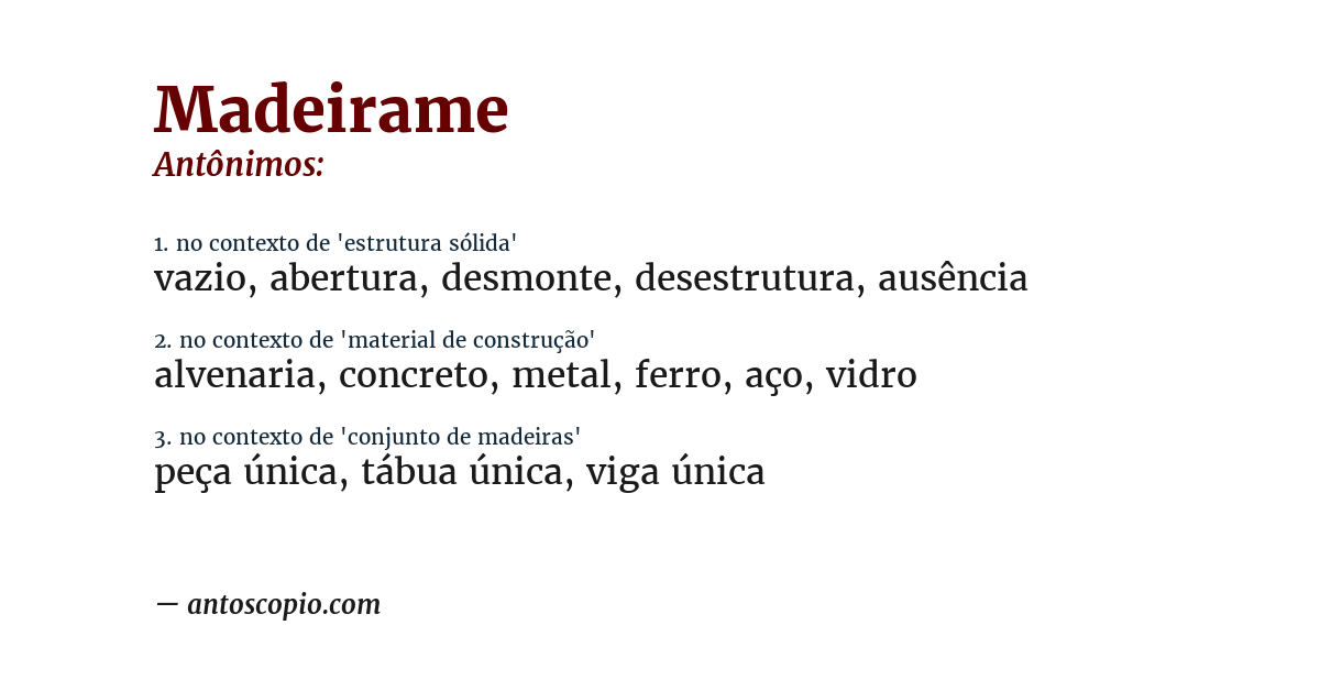 Antônimo de madeirame