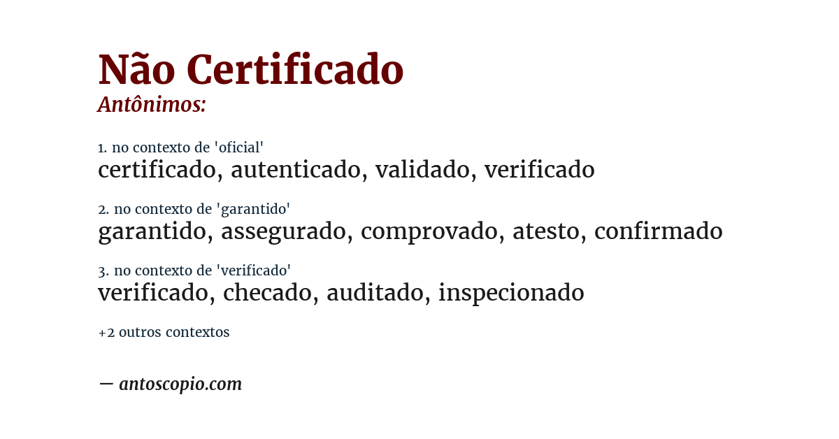 Antônimo de não certificado