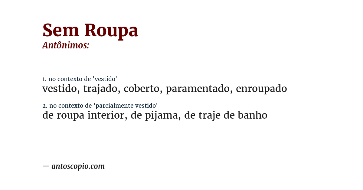 Antônimo de sem roupa