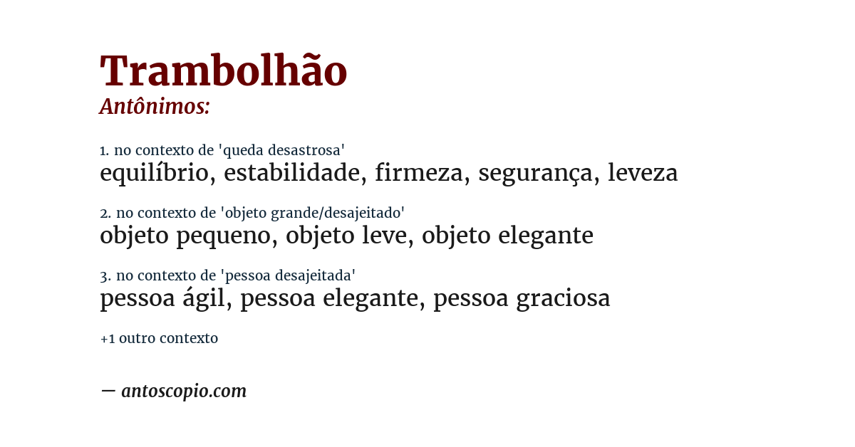 Antônimo de trambolhão