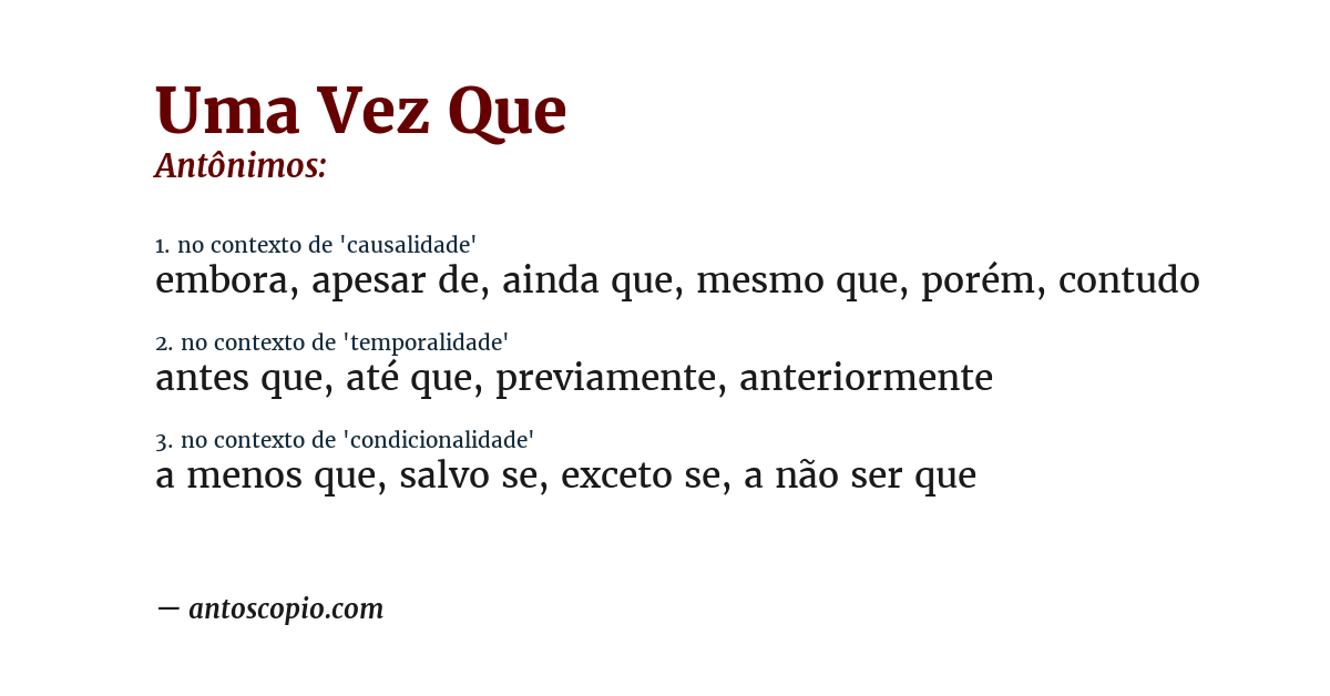 Antônimo de uma vez que