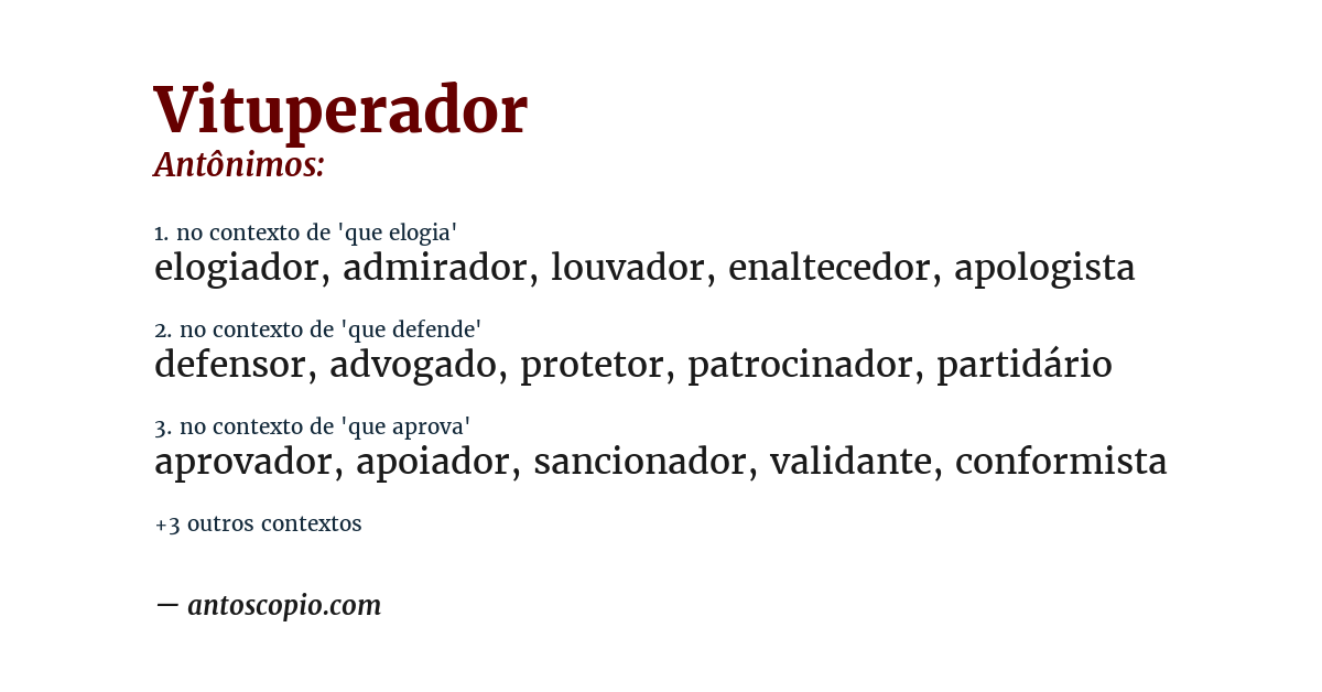 Antônimo de vituperador