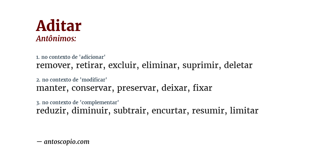 Antônimo de aditar