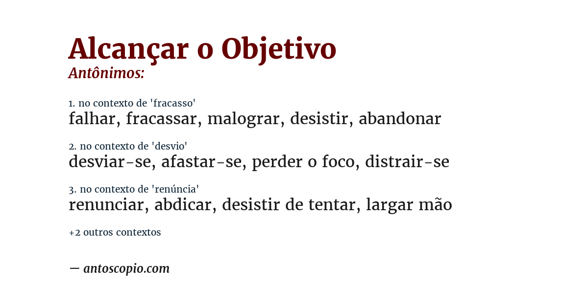 Antônimo de alcançar o objetivo