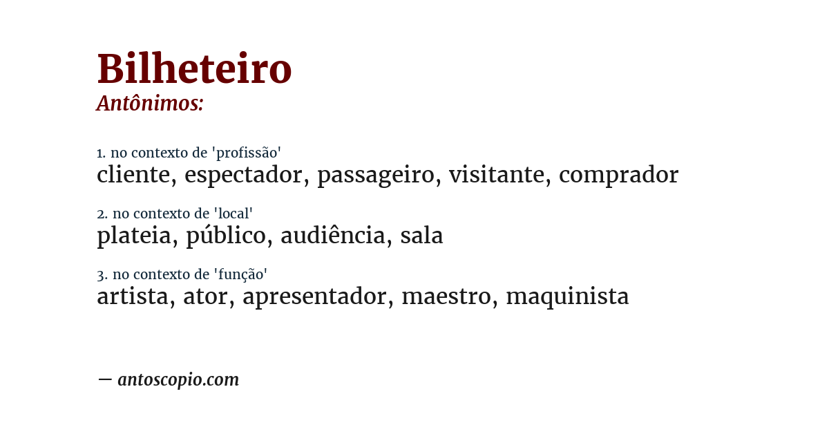 Antônimo de bilheteiro