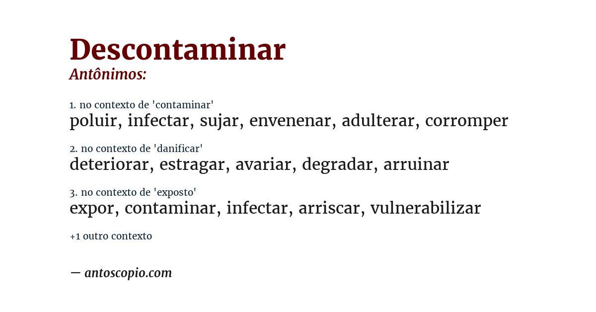 Antônimo de descontaminar