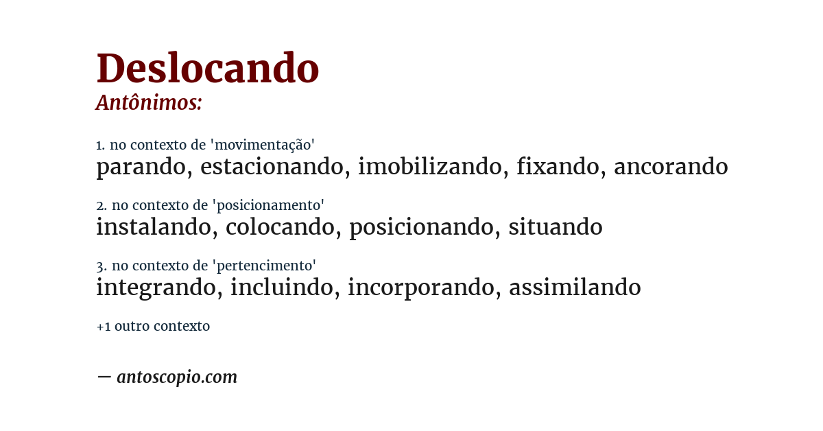 Antônimo de deslocando