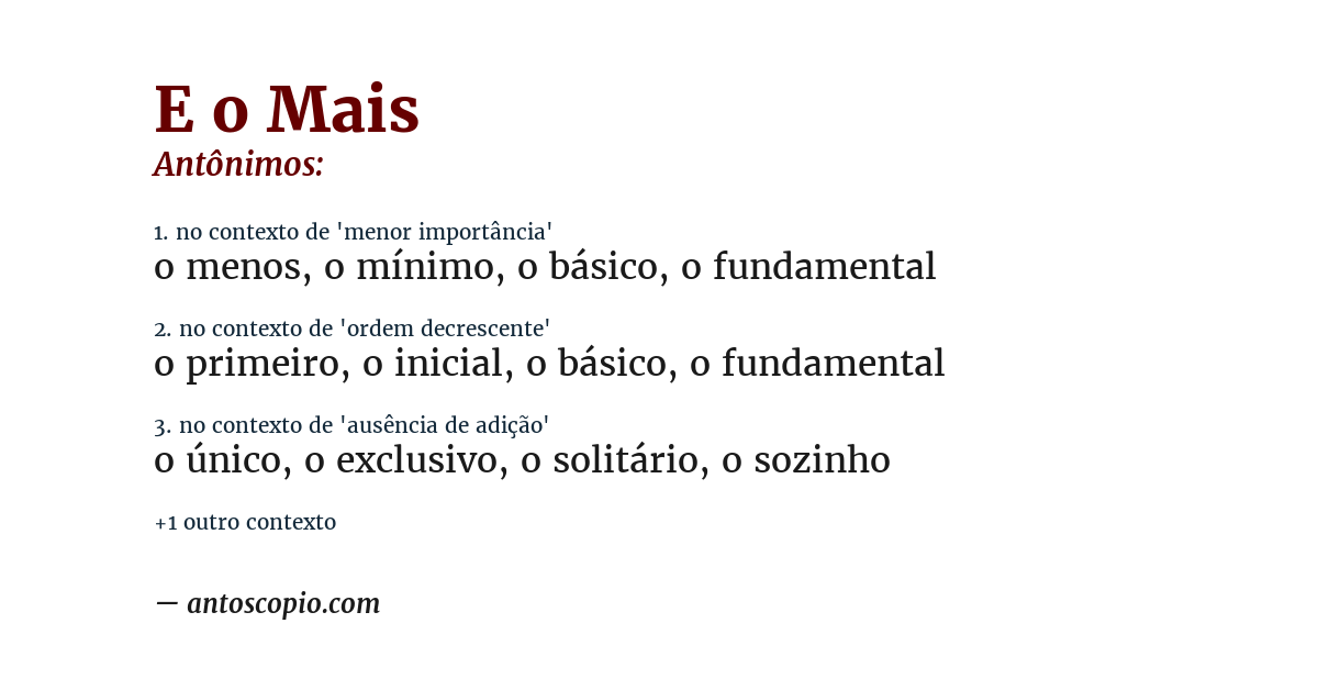 Antônimo de e o mais