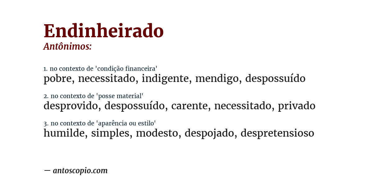 Antônimo de endinheirado