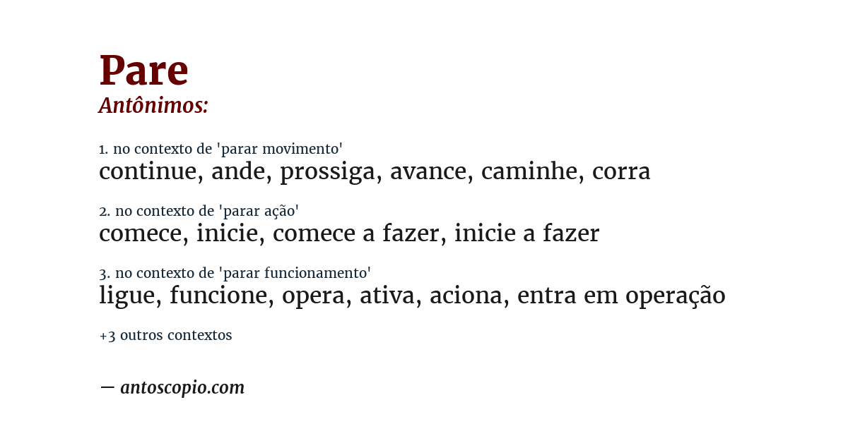 Antônimo de pare