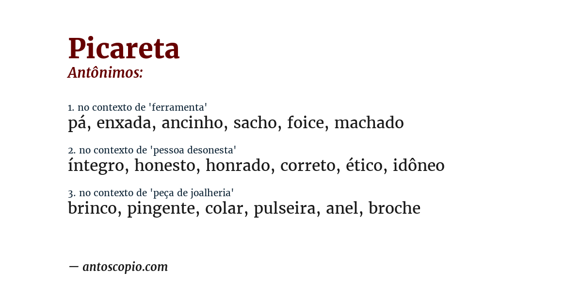 Antônimo de picareta