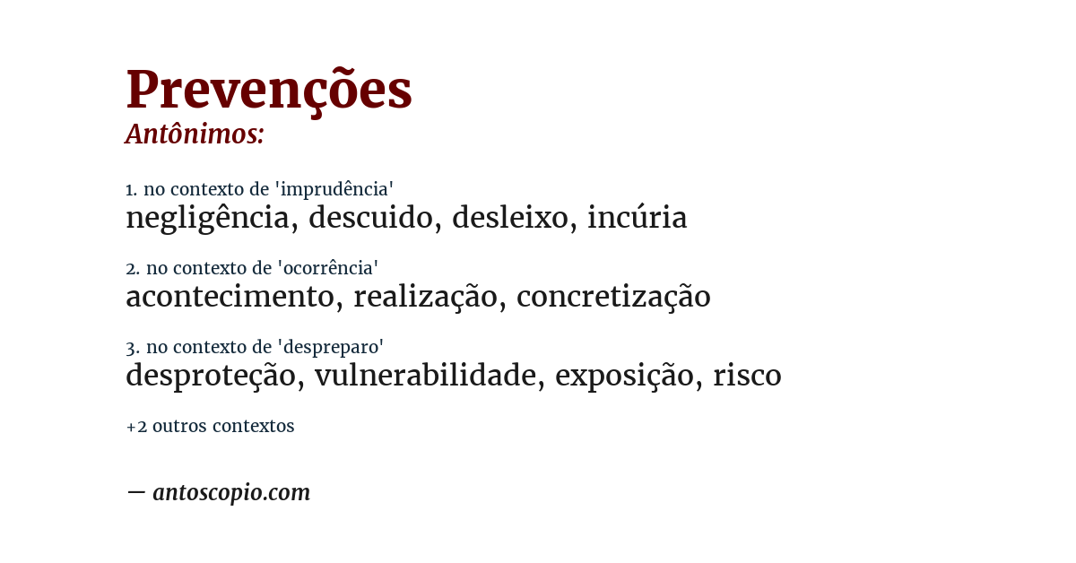 Antônimo de prevenções