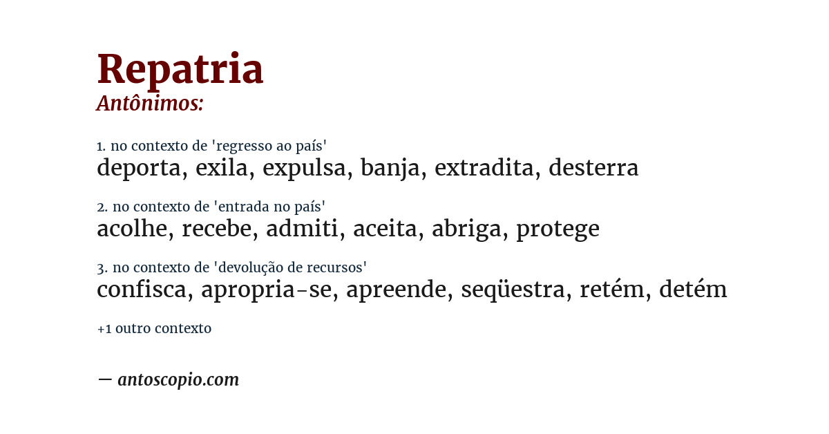 Antônimo de repatria