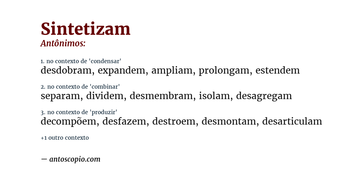Antônimo de sintetizam