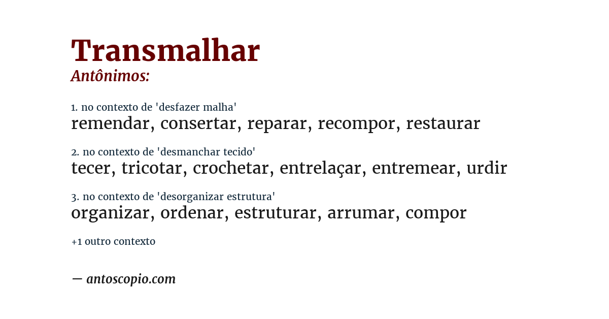 Antônimo de transmalhar