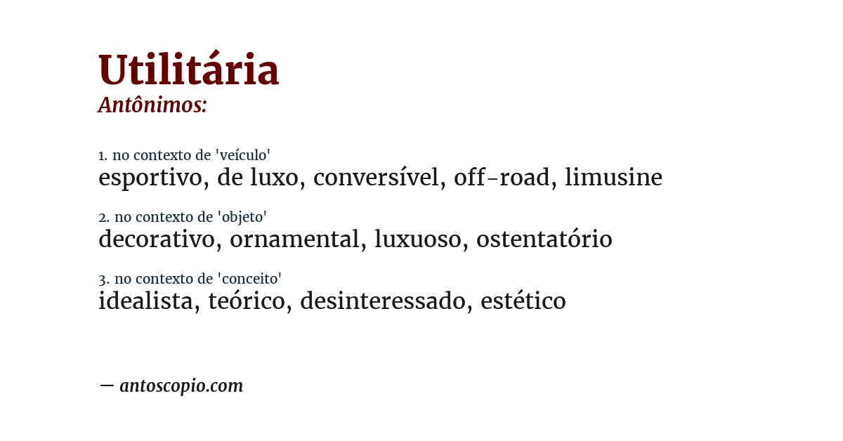 Antônimo de utilitária