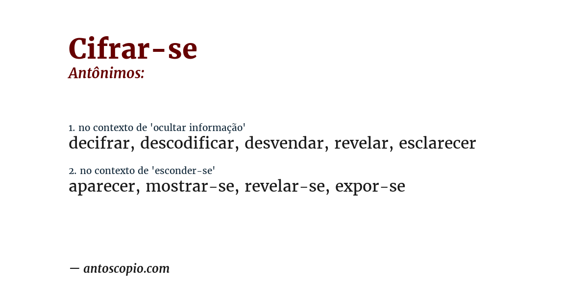 Antônimo de cifrar-se