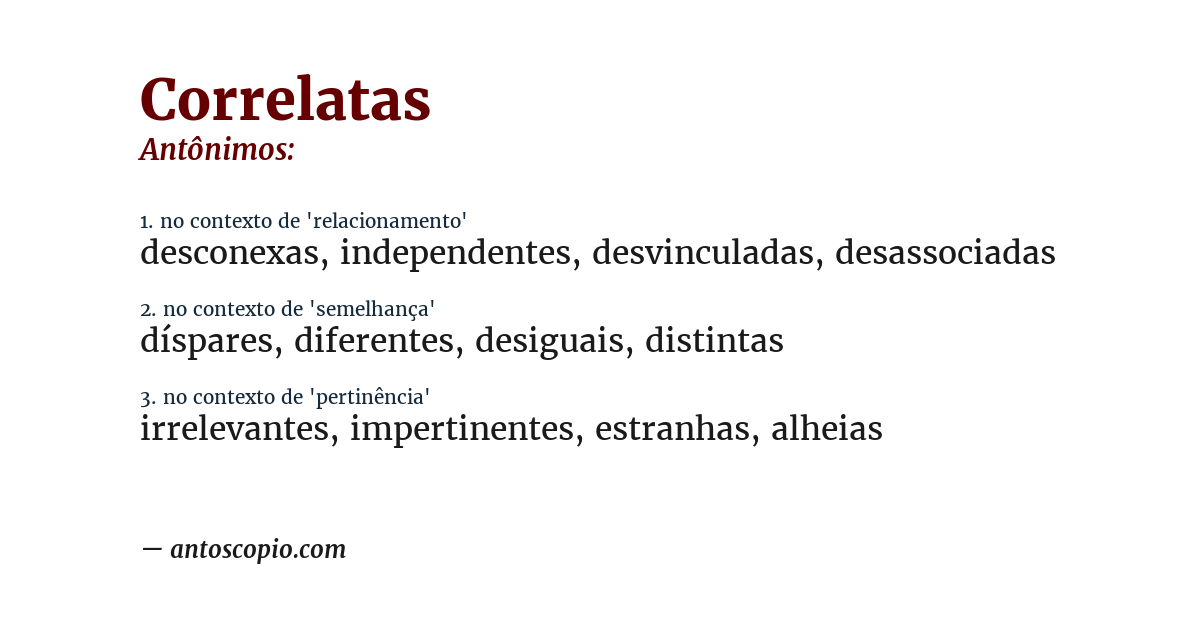 Antônimo de correlatas