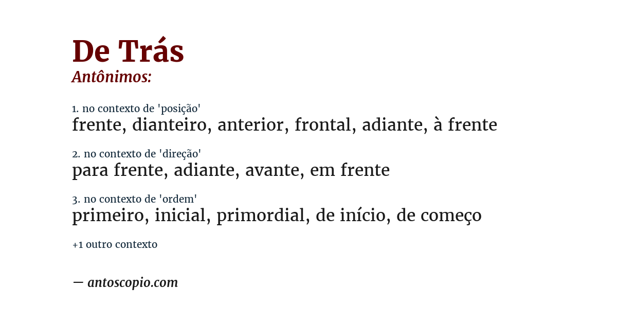 Antônimo de de trás