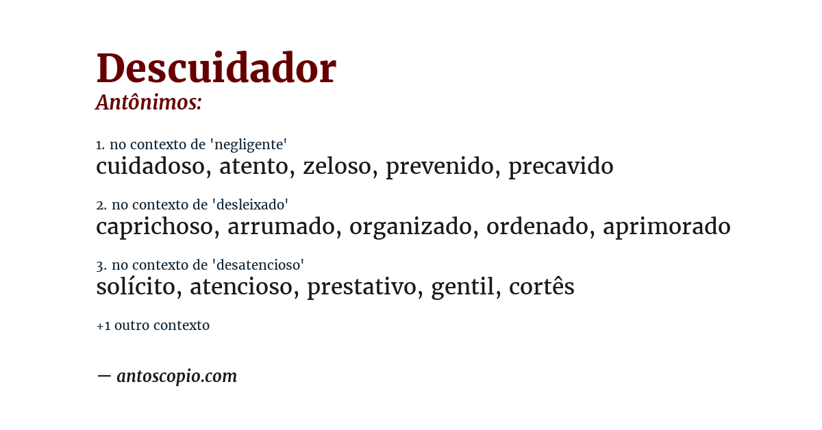 Antônimo de descuidador