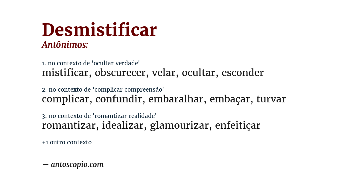 Antônimo de desmistificar